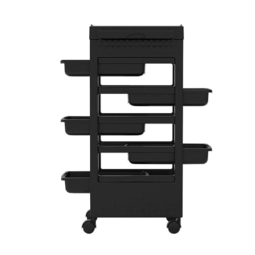 Salon Rolling Trolley on Wheels with 5 Drawers/Heat-Resistent Accessories/Stainless Steel Frame Storage Tool for Barbershop Beauty Spa and Hair Salon Beauty (Black-T27) thumbnail 4