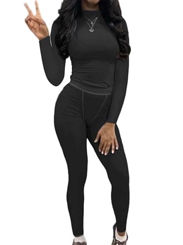AYWA Women's 2 Piece Outfits Ribbed Long Sleeve Fitted T-shirt High Waist Leggins Shorts Casual Matching set - Image 1