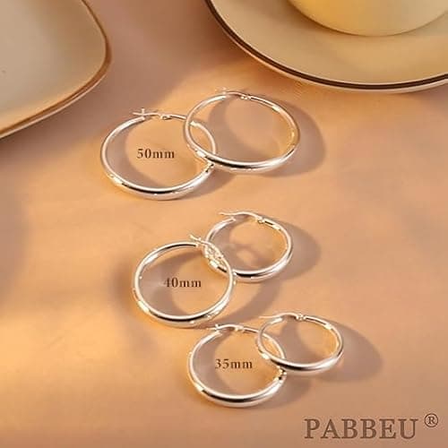PABBEU S925 Sterling Silver Hoop Earrings Large Silver Hoop Earrings for Women Hypoallergenic Lightweight Big Thick Silver Hoop Earrings for Women Girls 35/40/50/60/70mm thumbnail 5