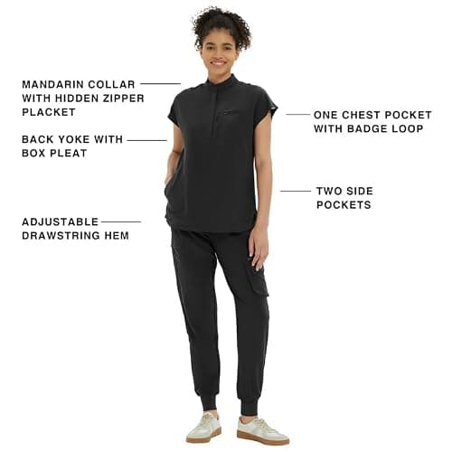 Kitmaz Medical Scrub Tops for Women - Soft Stretch Mandarin Collar Oversized Fit Scrub Shirts with 3 Pockets thumbnail 4