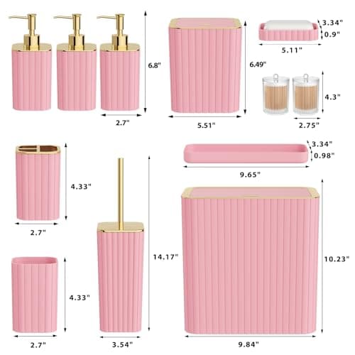 InnJoey Bathroom Accessory Set - Bathroom Set, 12PC Bathroom Accessories Set, Pink Bathroom Accessories Set, Mini Trash Can, Toilet Brush, Trash Can & Soap Dispenser thumbnail 3