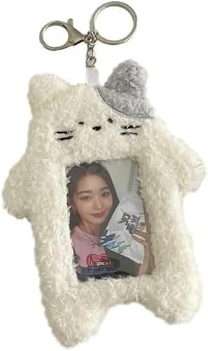 aoukoslt Plush White Rabbit Photocard Holder with Keychain- Cute Cartoon Plush Photocard Holder- ID Card Cover Protective Case Card Rabbit Identification Badges Supplies - Image 1