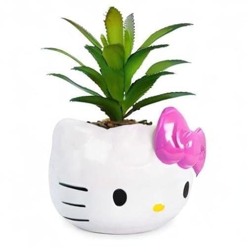 Silver Buffalo Sanrio Hello Kitty Face 3-Inch Ceramic Mini Planter with Artificial Succulent thumbnail 7