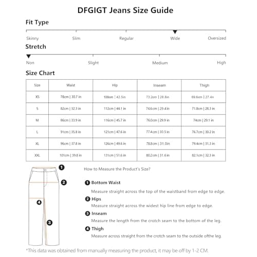 DFGIGT Men's Baggy Hip Hop Jeans Wide Leg Skater Denim Pants Casual Loose Fit Long Trousers Streetwear Jinco Oversized Relaxed Y2k 2000s Extreme Motion Skateboard,A10 Black,Medium thumbnail 6