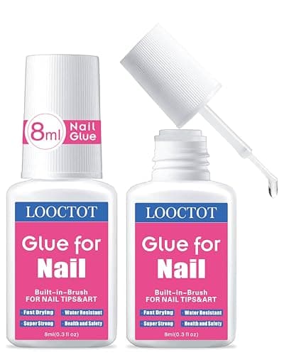 Super Strong Nail Glue for Nail Tips,Acrylic Nails and Press on Nails,Built in Brush on Nail Glue for Press on Nails,Long Lasting Nail Cement(8ml*2) - Image 1