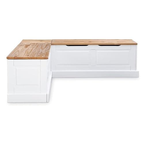 Riverbay Furniture 18" High Transitional Backless Wood Corner Kitchen Breakfast Nook Bench, with Hidden Storage, in White & Natural Finish thumbnail 4