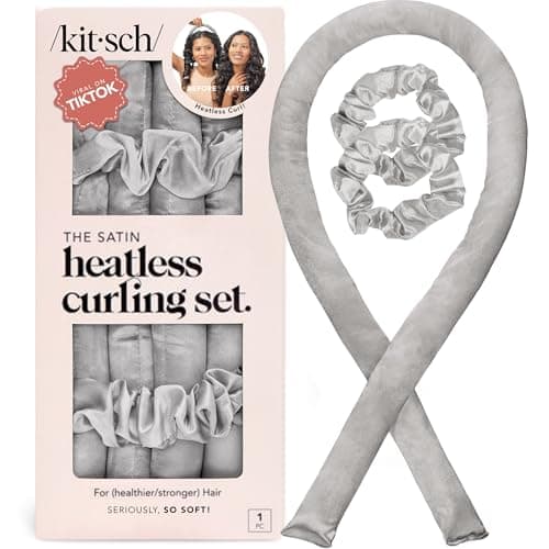 Kitsch Satin Heatless Curling Set – Heatless Curls Overnight with 34" Hair Curler & 2 Satin Scrunchies – Comfortable Hair Curlers to Sleep In for Frizz-Free, No Heat Damage Styling - Silver - Image 1