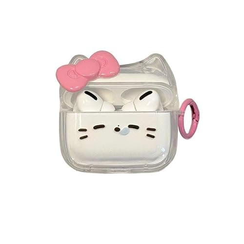 Transparent Clear Earphone Case for AirPods 4, Cute Lovely Cat Face Soft TPU Silicone Case, Kitty Ear AirPods 4 Cover Protective Skin Shockproof Protector for iPod Earbuds -Sleeping Bowknot Cat - Image 1