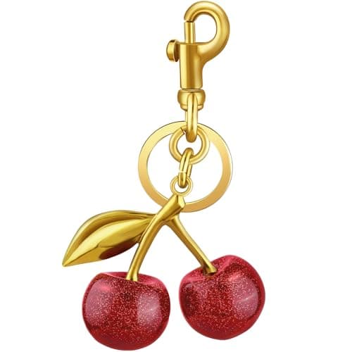 TINKRSTUFF Cherry Bag Charms Cherry Purse Charm Gold Cute Keychain for Handbag - Image 1
