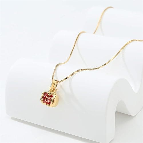 ZEBRAGO Premium Cubic Zirconia Inlay Red Pomegranate Pendant 18k Gold Plated Stainless Steel Necklaces for Women thumbnail 3