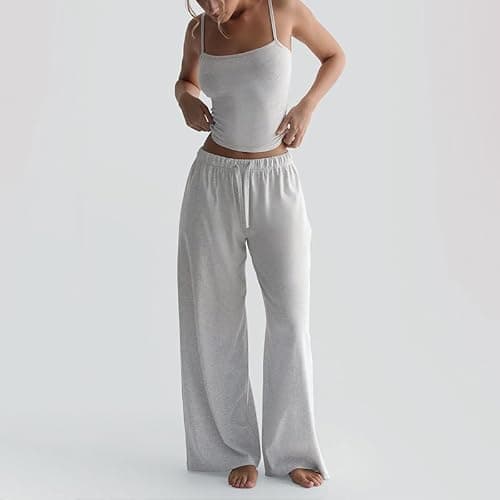 ksotutm Womens Workout Lounge Sets Tank Top Match Wide Leg Pants Two Piece Sets for Summer Going Out thumbnail 2