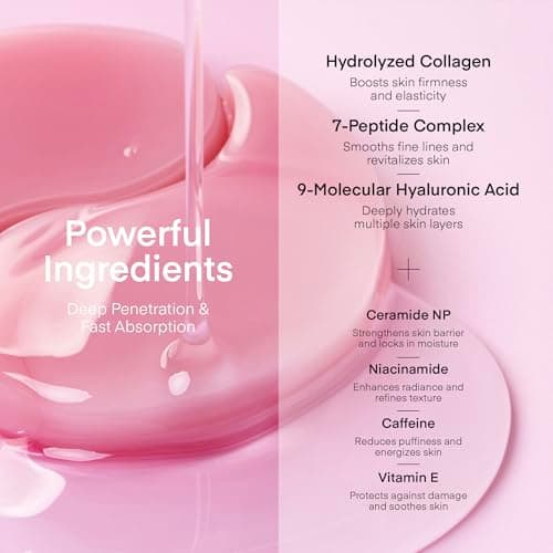 Peptide Collagen Under Eye Patches: Hydrogel Mask for Puffy Eyes, Dark Circles, Wrinkles, Fine Lines & Undereye Bags - Korean Skin Care Deep Hydrating & Firming Eye Treatment Gel Pads, 30 Pairs thumbnail 3