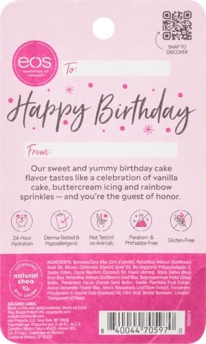 eos Natural Shea Lip Balm- Birthday Cake, All-Day Moisture Lip Care Products, 0.25 oz thumbnail 3