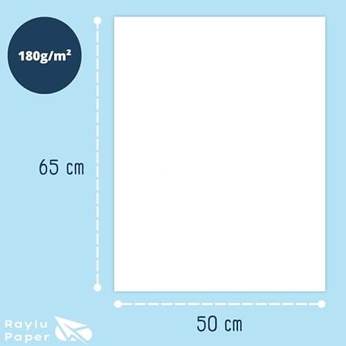 Raylu Paper – Papier Cartonné 50 x 65 cm Coloré, 25 Feuilles Cartonnées, Papier Epais de Couleur, pour l’Ecole, le Bureau, le Scrapbooking, les Activités Manuelles, 180g/m² (Blanc) thumbnail 3