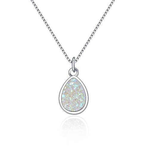 Adabele Natural Druzy Necklace Small Tiny Teardrop Gemstone Pendant 18 inch Sparkly Agate Stone Crystal Women Jewelry Tarnish Resistant Stainless Steel/Gold Plated Chain - Image 1