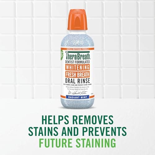 TheraBreath Whitening Oral Rinse Mouthwash, Radiant Mint 473ml - Whitens Teeth, Helps Remove Stains, Alcohol-Free, Non Burning, No Peroxide, No Dyes - Ideal for Daily Oral Care thumbnail 8