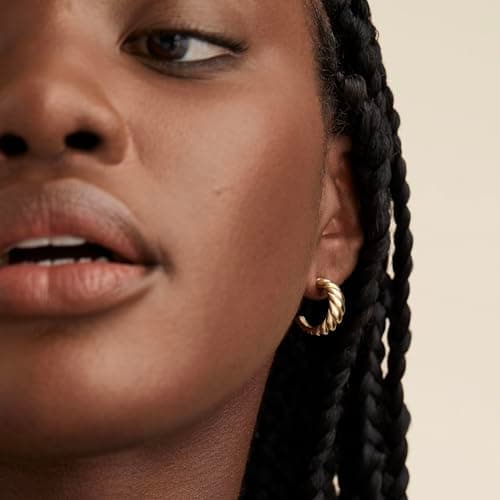 Freekiss Gold Hoop Earrings Set for Women Trendy: Lightweight 14K Gold Plated Hypoallergenic Stud Earrings Dainty Small Half Open Twisted Huggie Earrings for Women Jewelry Gifts thumbnail 4
