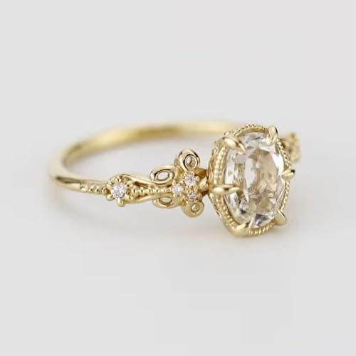 SilverQ 1.50 Ct Oval Cut Diamond Vintage Art Deco Engagement Ring for Women 14K Yellow Gold Plated Filigree Milgrain Edwardian Style Ring 925 Sterling Silver Handmade Artistic Jewelry thumbnail 4