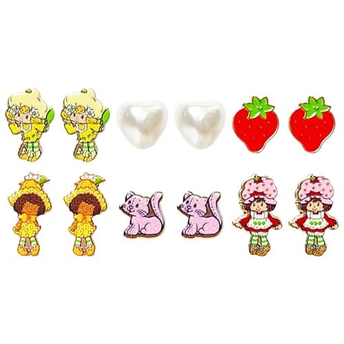 LUV HER The World of Strawberry Shortcake Hypoallergenic Earrings for Girls Ages 4+ - Safe Stud Styles - Jewelry Gift for Sensitive Ears & Cartoon Lovers, 6 Pairs thumbnail 4