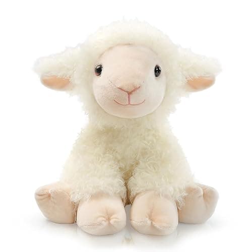 Plush Lamb Sitting Toys Stuffed Animal, Realistic Sheep Stuffed Animal Toy Characters Stuffed Filled in Limbs 8.5 Inch Soft Huggable for Kids with Stuffed Animals Easter Baptism Gift for Girls Boys - Image 1