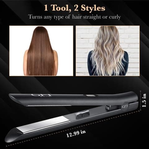 GFI Hair Straightener - Turbo Heating Element - Titanium Flat Iron - Straightens & Curls Any Hair Type - Temperature Control - Pouch & Glove Included thumbnail 4