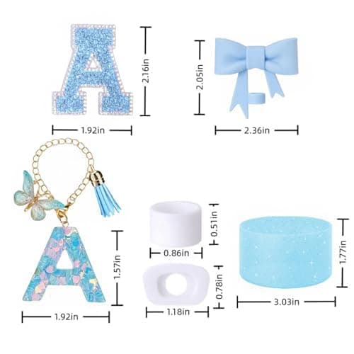 6pcs Blue Stanley Cup Accessories Set, Bow Straw Topper for Stanley Cup 30oz 40oz, Including Straw Topper and Sparkly Silicone Boot, Stoppers Spill Proof, Handle Charm, Initials Sticker - I thumbnail 3