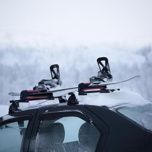 16.3 Inch Ski and Snowboard Rack for Car Roof, with TPV Rubber Padding and Lock, Fit 2 Pairs of Skis or 2 Snowboards, Mounting System Fits for Square/Round/Aero/Oval Cross Bars, Red thumbnail 7