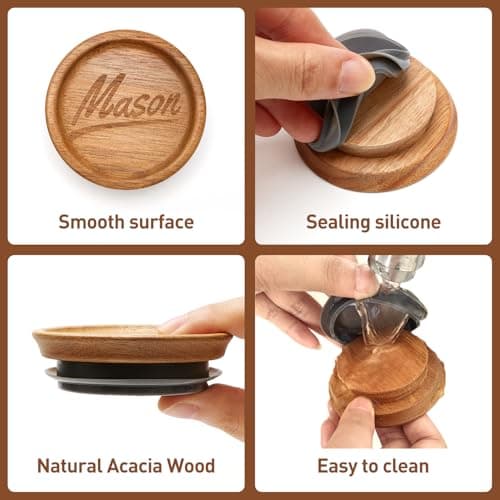6 Pcs Acacia Wood Mason Jar Lids Regular Mouth Canning Jars Supplies Decorative Small Mouth Mason Jar with Wooden Lid Silicone Reusable Can Lids for Jars Tops Glass Cover Canning Accessories thumbnail 3