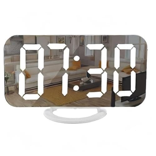 SZELAM Digital Clock Large Display, LED Electric Alarm Clocks Mirror Surface for Makeup with Diming Mode, 3 Levels Brightness, Dual USB Ports Modern Decoration for Home Bedroom Decor-White (001) thumbnail 8