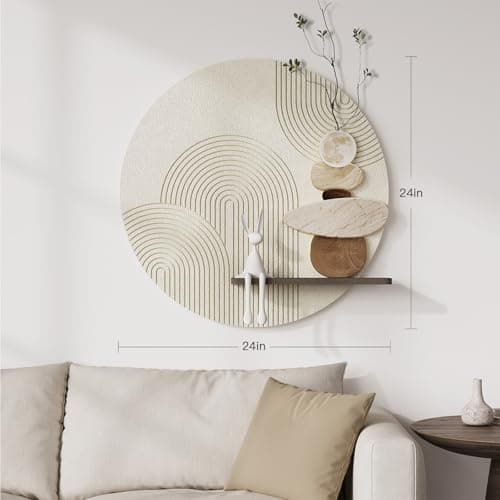 3D Textured Neutral Abstract Wall Art Decor with Shelf, Boho Beige and Brown Artwork for Walls, Modern Minimalist Wall Decor for Living Room, Hallway, Dining Room, Kitchen, Bedroom, Office 24x24 Inch thumbnail 4