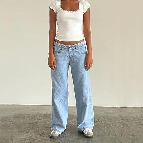 Women's Y2k Low Rise Baggy Jeans Washed Straight Wide Leg Denim Pants Casual Loose Vintage Fit Boyfriend Jean Denim Pants thumbnail 5