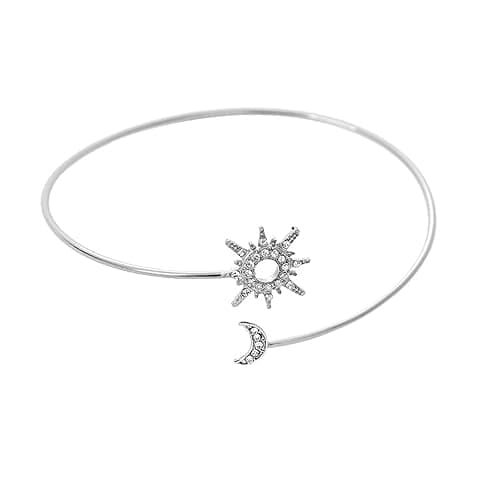 Upper Arm Cuff Armlet Open Cuff Wrap Bracelet Armlet Crystal Sun Moon Arm Bangles Armband Rhinestone Adjustable Leaf Feather Chain Tassels for Women Wedding Costume Jewelry - Image 1