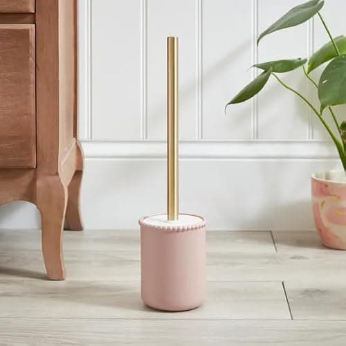 New Pink Bobbin Edge Decorative Toilet Brush Set with Sturdy Holder and Sleek Metal Handle, Modern Bathroom Cleaning Accessory-M05 (Toilet Brush) - Image 1