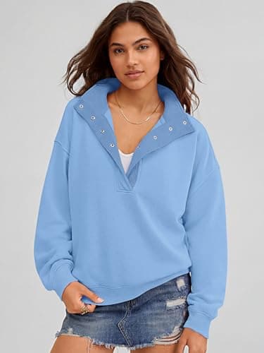 ANRABESS Womens Oversized Sweatshirt Long Sleeve Henley Pullover Tops 2026 Spring Casual Button Loose Fit Teens Outfits Bright Blue Medium thumbnail 3