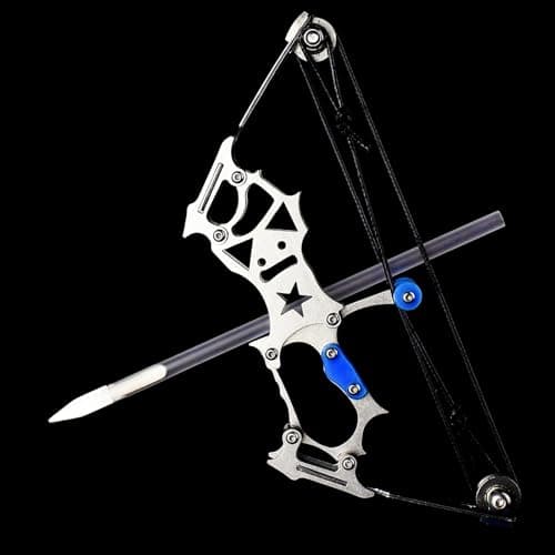 TIETHEKNOT Mini Archery Bow Set Right Hand Mini Compound Bow Mini Hunting Bow Metal Material Catapult RH/LH for Hunting Shooting Practice Archery Entertainment Fun, silvery thumbnail 6