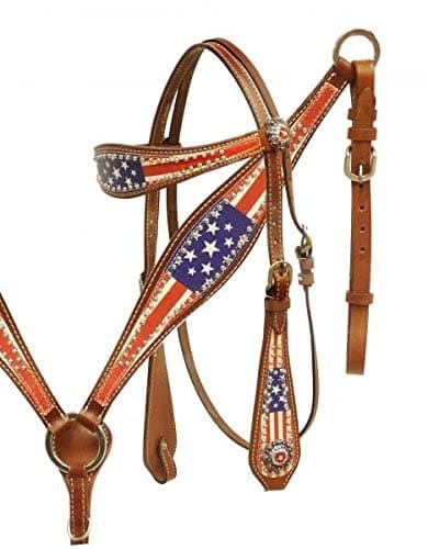 Showman American Flag Leather Bridle & Breast Collar Set w/Stars & Stripes - Image 1
