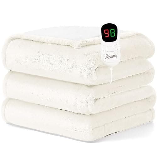 Homemate Heated Blanket Electric Throw - 50"x60" Heating Blanket Throw 1/2/4/6/8 Hours Auto-Off 10 Heat Level Over-Heat Protection Flannel Sherpa ETL Certification - Image 1