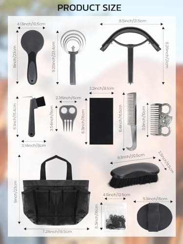 inoreal Horse Grooming Kit 12 Pieces Set – Complete Horse Brushes & Care Supplies Set with Organizer Tote Bag, Equine Coat Grooming Tools, Tack Room Equipment & Gifts for Horse Owners & Lovers thumbnail 3