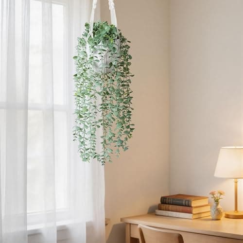 DREAMLOOM Fake Hanging Plants with Pot, Artificial Eucalyptus Hanging Plants with Macrame Hanger for Indoor Decor, Fake Hanging Vines Faux Greenery for Home Kitchen Office thumbnail 8