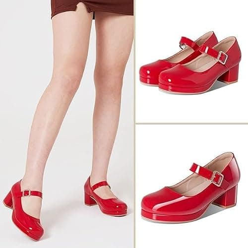 femflame Women's Low Chunky Heel Mary Jane Pumps Ankle Buckle Strap Sweet Round Toe Dress Shoes JK Cosplay Uniform Dress Shoes thumbnail 6
