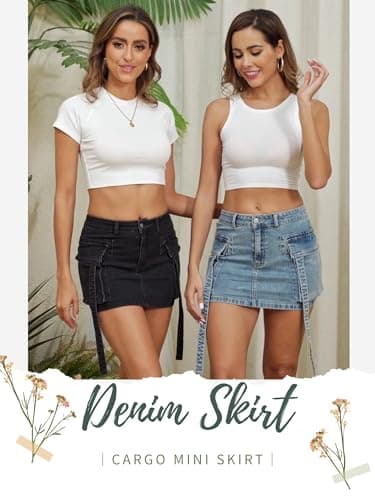 LOLILRSD Women Cargo Skirt Denim Mini Low Waist Y2K Jean Skirts with Pockets(DGA,L) thumbnail 4