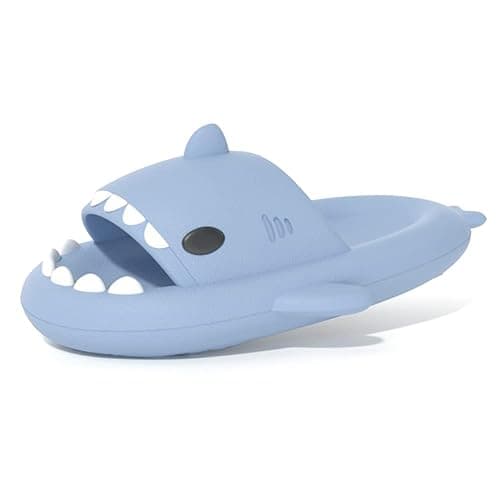 welltree Shark Slides for Women and Men Novelty Pillow Slippers Open Toe Shark Sandals Cushioned Cloud Slides - Image 1