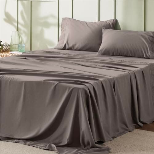 Bedsure Queen Sheet Set - 4 Pieces Soft Queen Size Sheets - Breathable & Cooling - Hotel Luxury - Easy Care Polyester Microfiber Bedding for Kids, Women, Men, Taupe Gray - Image 1