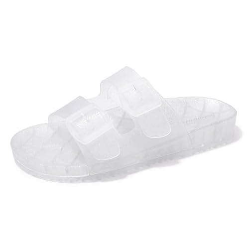 FUNKYMONKEY Women's Comfort Slides Double Buckle Adjustable Plastics Flat Sandals - Image 1