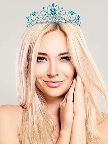 "Birthday Queen" Sash & Crystal Tiara Kit COCIDE Birthday Tiaras and Crowns for Women Sashes for Women Blue Decorations Set Rhinestone Headband Hair Accessories Glitter Sash for Party thumbnail 2
