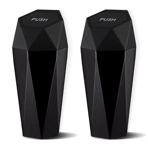 JUSTTOP Car Trash Can with Lid, Diamond Design Small Automatic Portable Trash Can, Easy to Clean, Used in Car Home Office Interior Accessories, 2PCS (Black) thumbnail 2