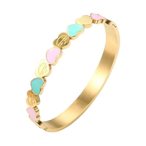 ⭐️HFLWYWD Cute Love Heart Gold Plating Staiess Steel Lucky Cuff Bangles,Heart Bracelets For Women Grils,Ttanh Wedding Party Charm Bangles Jewelry Gift - Image 1