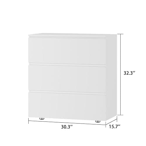 FUNISIR Nightstand with 3 Drawers, Modern Bedroom End Table with No Handle, Wooden Bedside Storage Cabinet, White 30.3" W x 32.3" H thumbnail 2