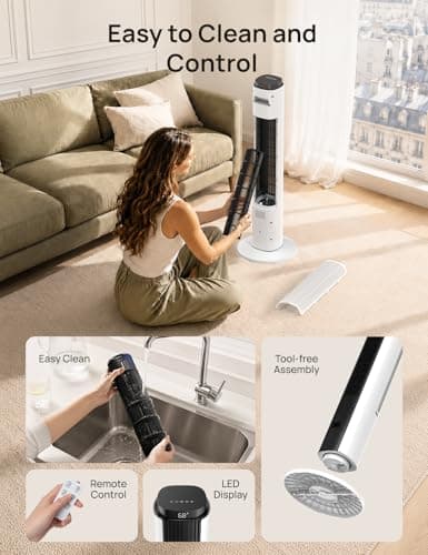 ZAFRO Tower Fan for Bedroom, 37'' Cooling Fans with 4 Modes 6 Speeds, 26 ft/s Velocity, 28dB Quiet for Sleep, LED Touchpad & 12H Timer, 90° Oscillating Floor Fans that Blow Cold Air, Black+White thumbnail 6