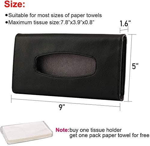 Tissue Box Holder for Car, Car Tissues Holder, Car Napkin Case, Hanging Paper Towel Clip, PU Leather Tissue Box, Paper Carton, Mask Holder for Car Black thumbnail 5